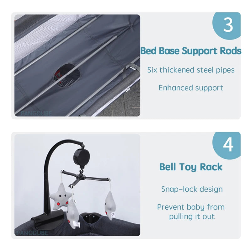 PANGDUBE High-end Cribs for Baby Bed Multifunctional Baby Crib Adaptable Bed with Mosquito Net Changing Table Baby Rocking Bed