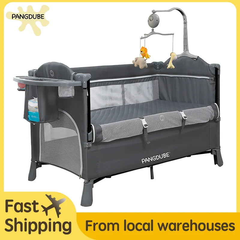 Baby Multifunctional Crib 0~6 Years Old Baby Bed, Baby Rocker, Diaper Changing Table Baby Cot Free Installation Foldable Crib