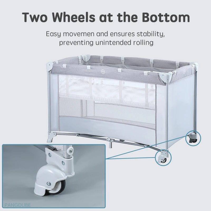 PANGDUBE 125*65cm Baby Crib 0 To 3 Years Old Kids Bed with Wheels Portable Crib for Baby Playpen Multifunctional Safety Fence