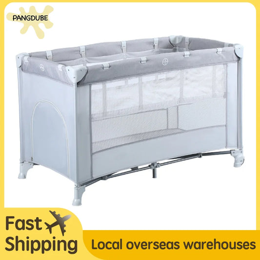 PANGDUBE 125*65cm Baby Crib 0 To 3 Years Old Kids Bed with Wheels Portable Crib for Baby Playpen Multifunctional Safety Fence