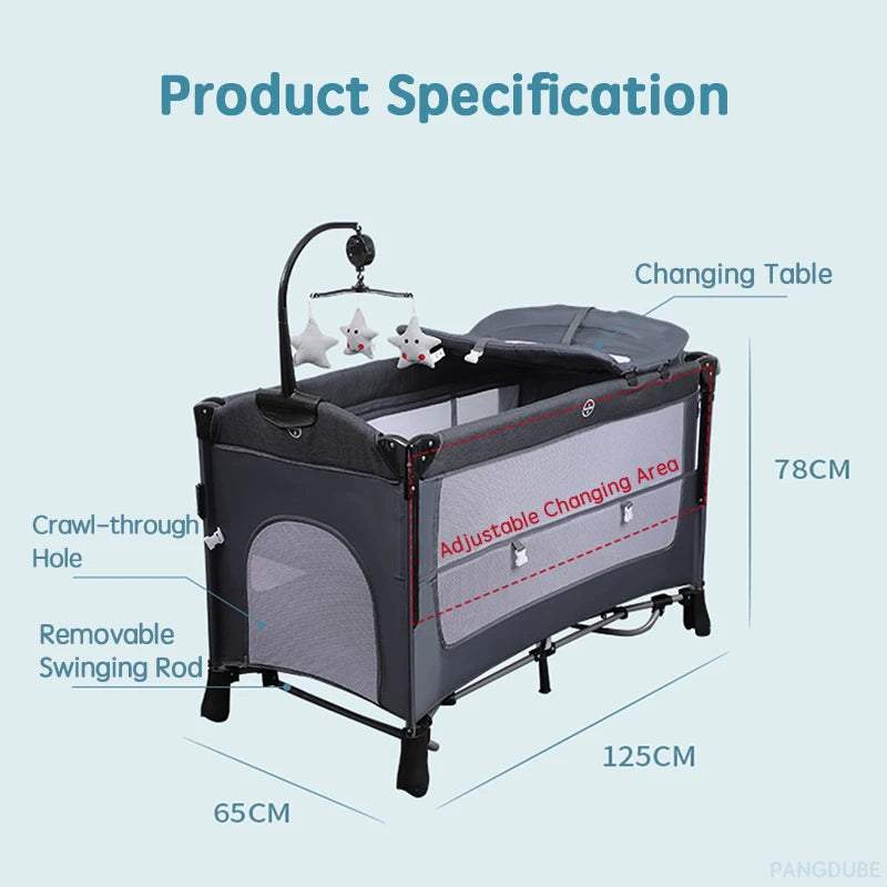 PANGDUBE High-end Cribs for Baby Bed Multifunctional Baby Crib Adaptable Bed with Mosquito Net Changing Table Baby Rocking Bed