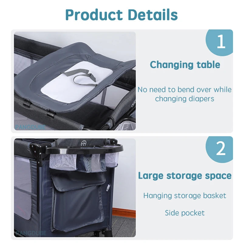 PANGDUBE High-end Cribs for Baby Bed Multifunctional Baby Crib Adaptable Bed with Mosquito Net Changing Table Baby Rocking Bed